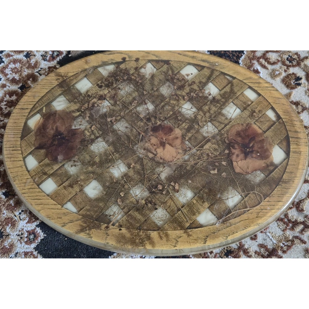 Vintage Oval Floral Pressed‎ Flower Decorative Tray  – Cottagecore